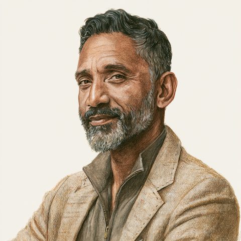 Illustrated portrait of Darius D’Souza, The ROI Realist